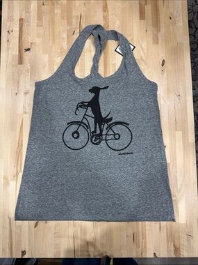Marushka Women's Gray Racerback Tank with Bicycle Dog Graphic